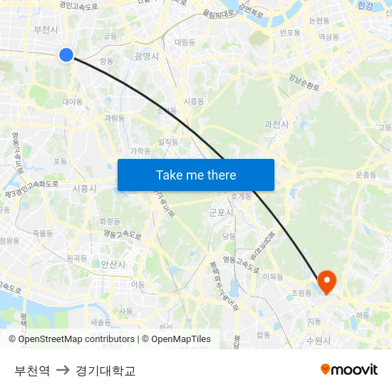 부천역 to 경기대학교 map