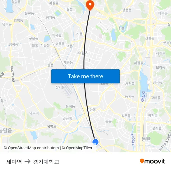 세마역 to 경기대학교 map