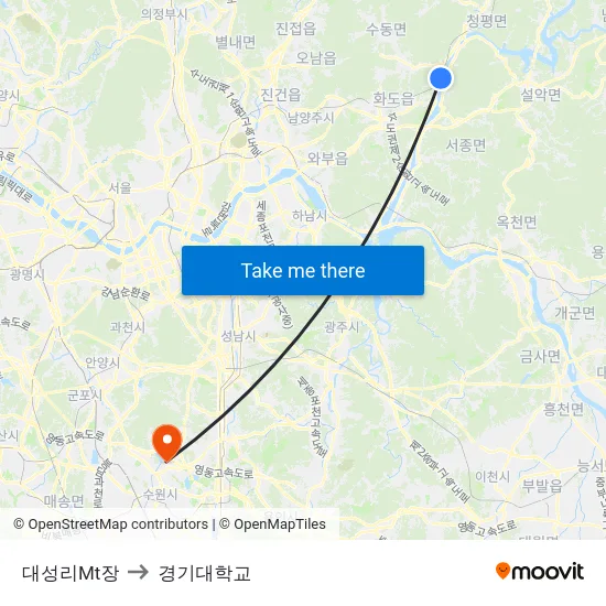 대성리Mt장 to 경기대학교 map