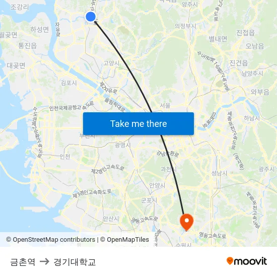 금촌역 to 경기대학교 map