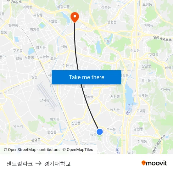 센트럴파크 to 경기대학교 map