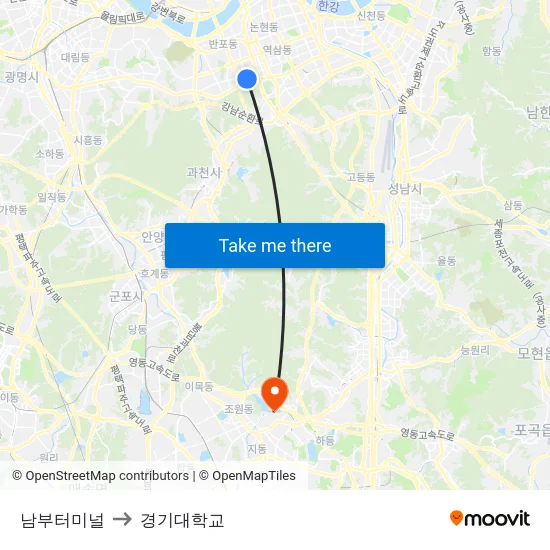 남부터미널 to 경기대학교 map