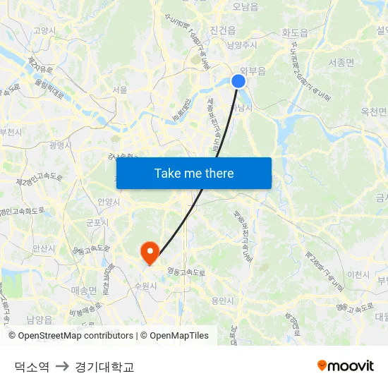 덕소역 to 경기대학교 map
