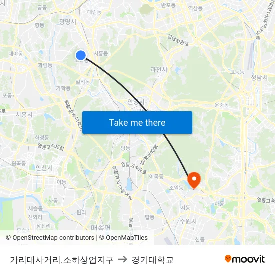 가리대사거리.소하상업지구 to 경기대학교 map