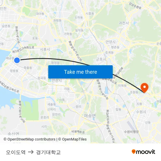 오이도역 to 경기대학교 map