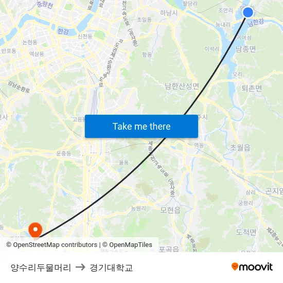 양수리두물머리 to 경기대학교 map