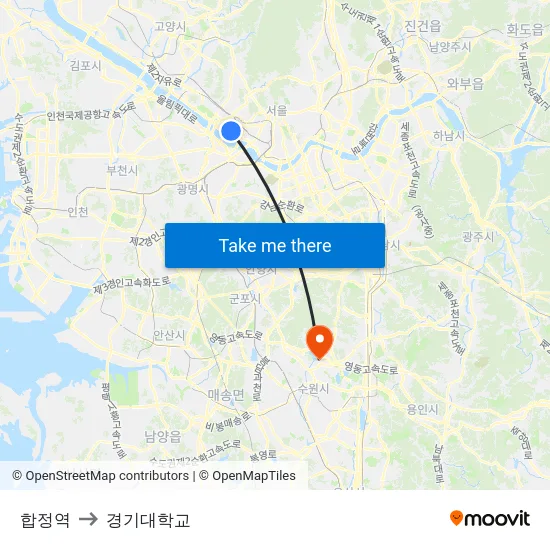 합정역 to 경기대학교 map