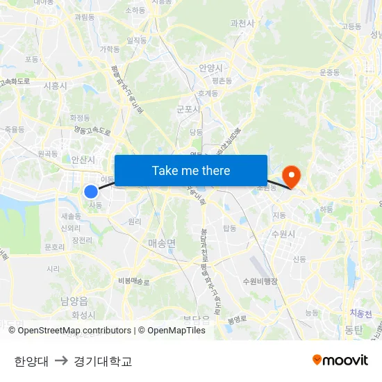 한양대 to 경기대학교 map