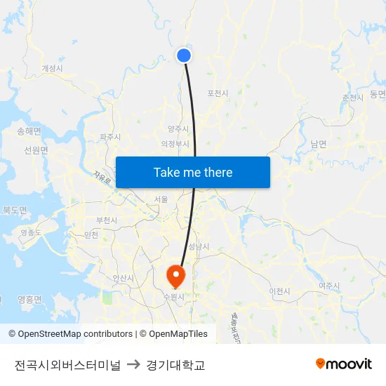 전곡시외버스터미널 to 경기대학교 map