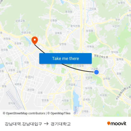 강남대역.강남대입구 to 경기대학교 map
