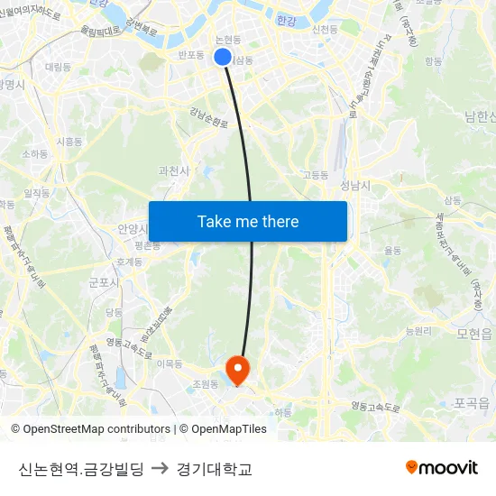 신논현역.금강빌딩 to 경기대학교 map