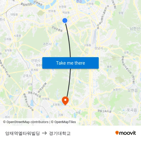 양재역엘타워빌딩 to 경기대학교 map