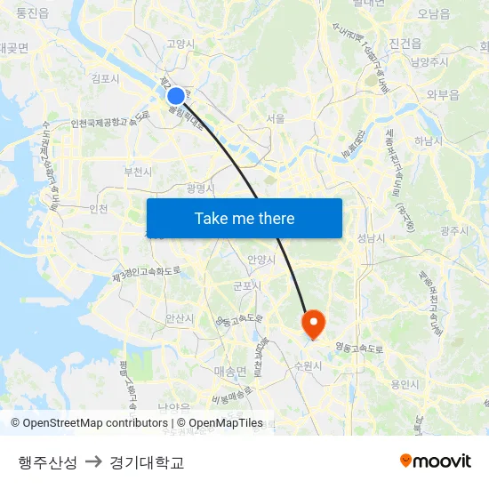 행주산성 to 경기대학교 map
