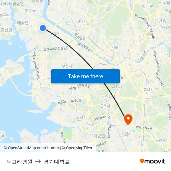 뉴고려병원 to 경기대학교 map
