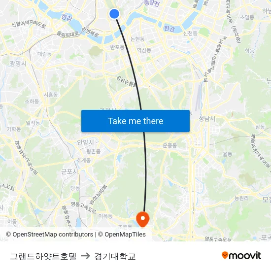 그랜드하얏트호텔 to 경기대학교 map