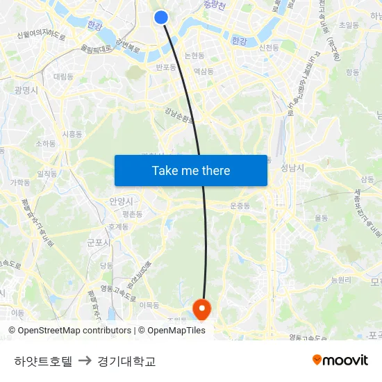 하얏트호텔 to 경기대학교 map