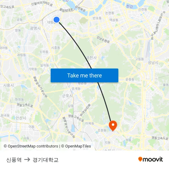신풍역 to 경기대학교 map