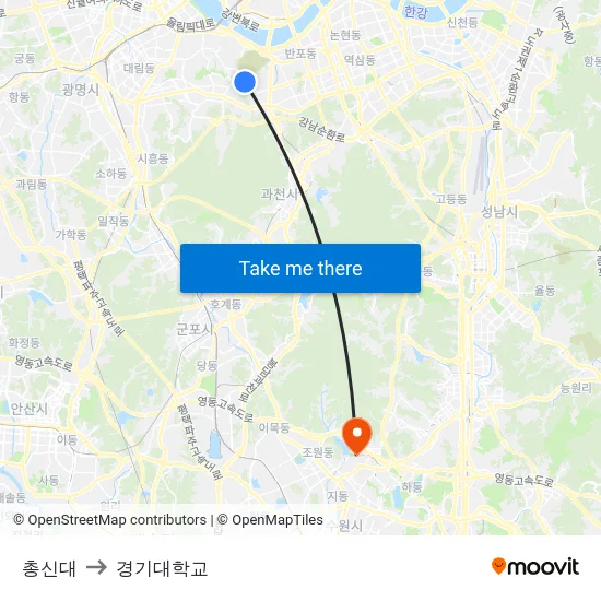 총신대 to 경기대학교 map