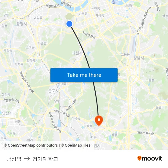 남성역 to 경기대학교 map