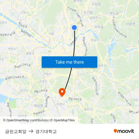 금란교회앞 to 경기대학교 map