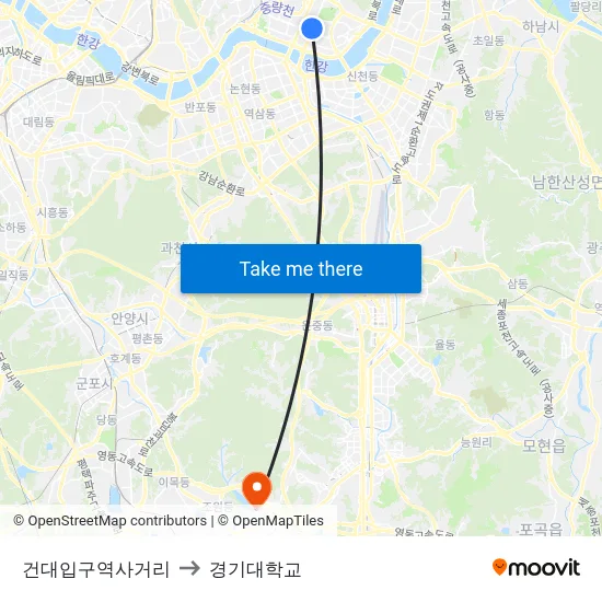 건대입구역사거리 to 경기대학교 map