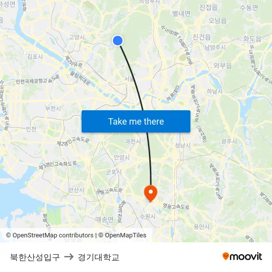 북한산성입구 to 경기대학교 map
