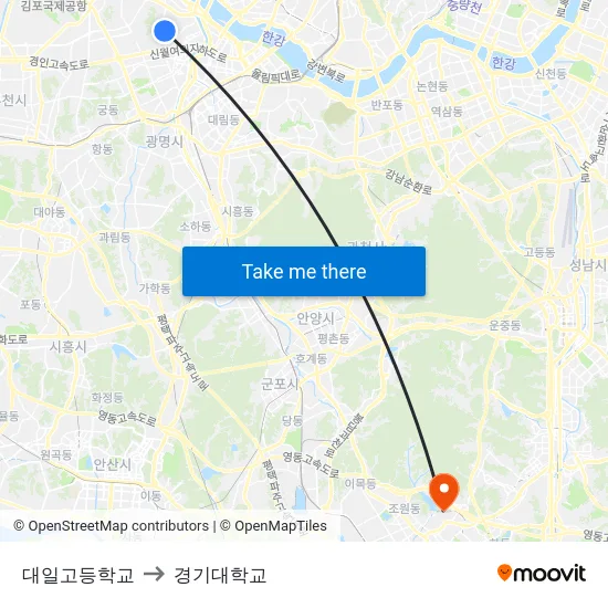 대일고등학교 to 경기대학교 map