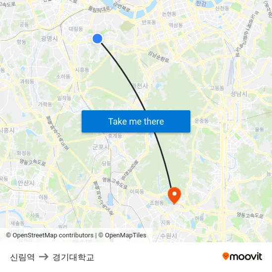 신림역 to 경기대학교 map