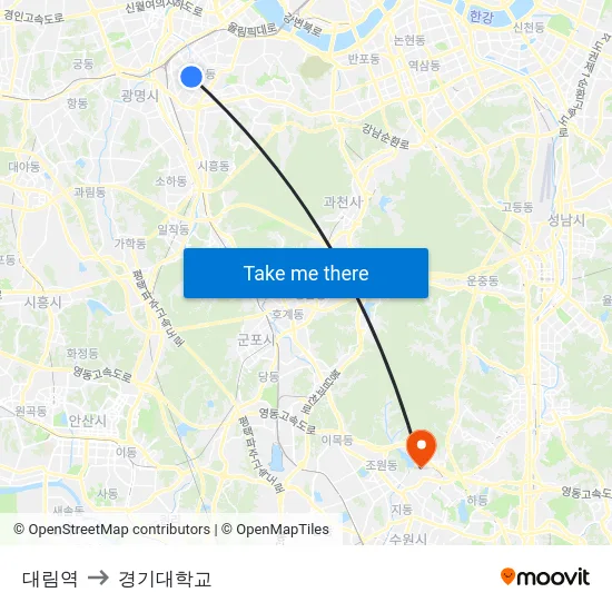 대림역 to 경기대학교 map
