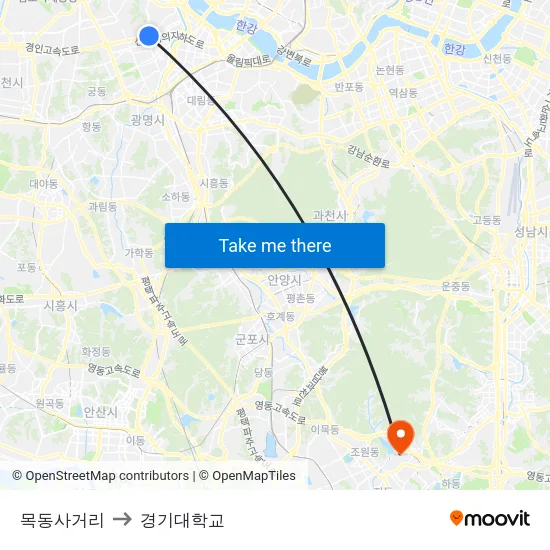 목동사거리 to 경기대학교 map