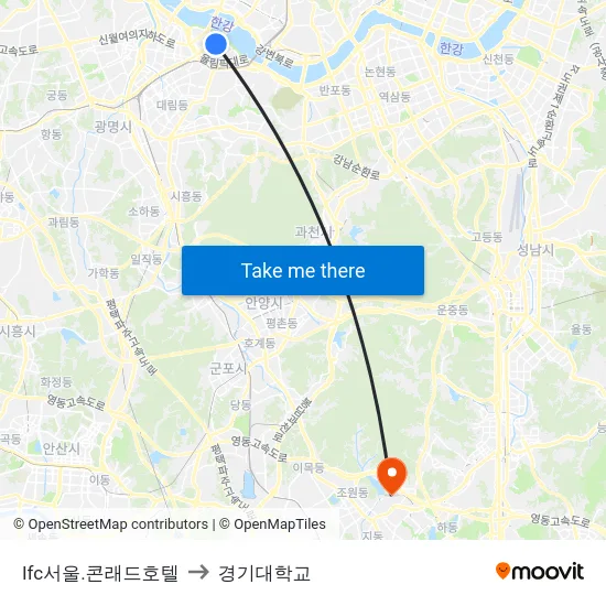 Ifc서울.콘래드호텔 to 경기대학교 map