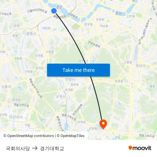 국회의사당 to 경기대학교 map