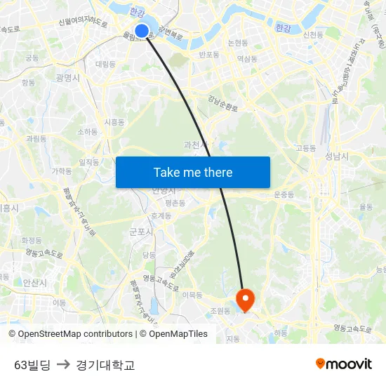 63빌딩 to 경기대학교 map