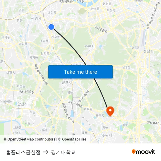 홈플러스금천점 to 경기대학교 map