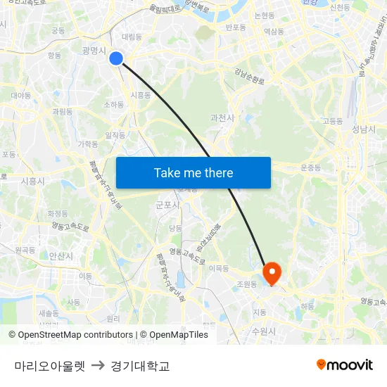 마리오아울렛 to 경기대학교 map
