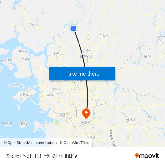 적성버스터미널 to 경기대학교 map
