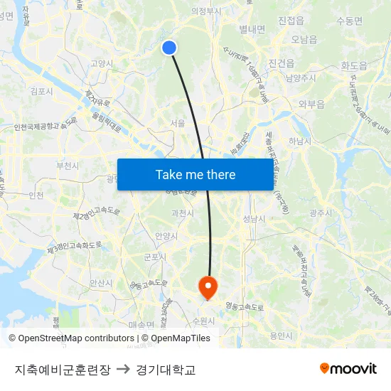지축예비군훈련장 to 경기대학교 map