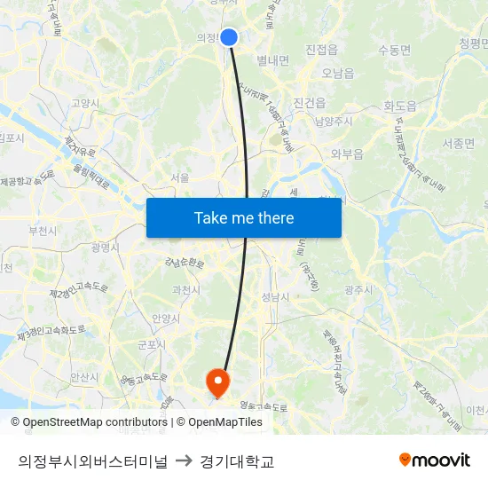 의정부시외버스터미널 to 경기대학교 map