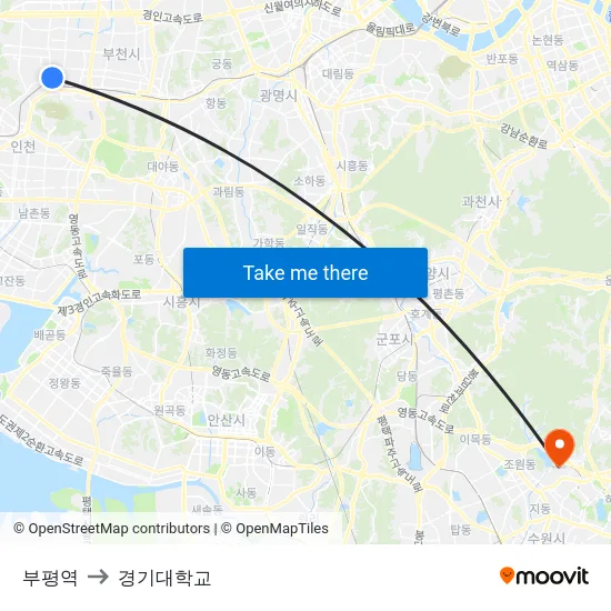부평역 to 경기대학교 map