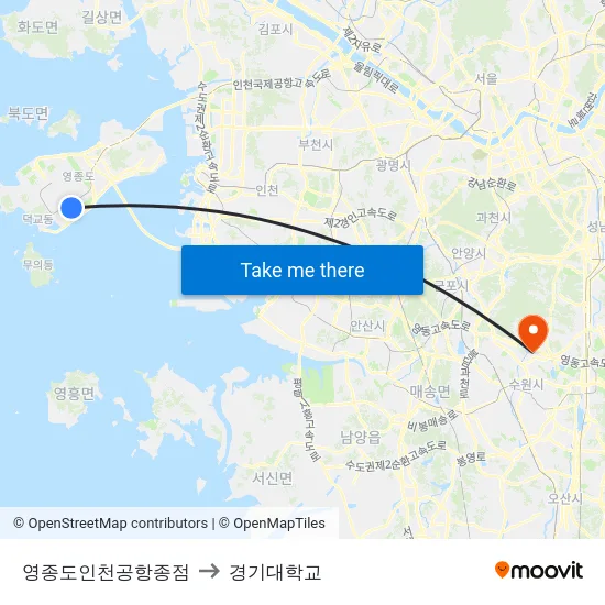 영종도인천공항종점 to 경기대학교 map