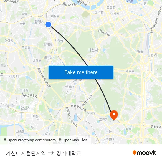 가산디지털단지역 to 경기대학교 map