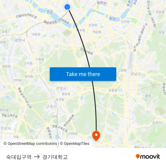 숙대입구역 to 경기대학교 map