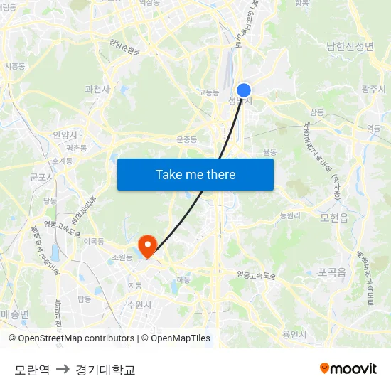 모란역 to 경기대학교 map