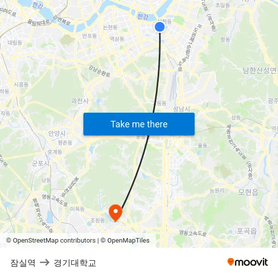 잠실역 to 경기대학교 map