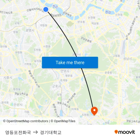 영등포전화국 to 경기대학교 map