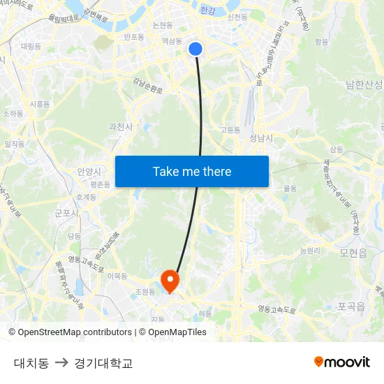 대치동 to 경기대학교 map