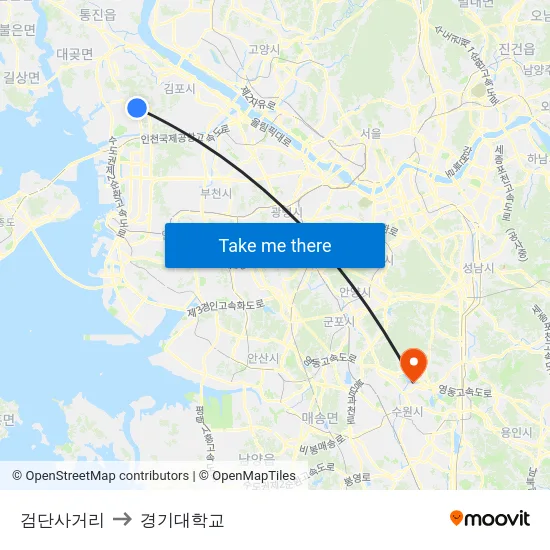 검단사거리 to 경기대학교 map