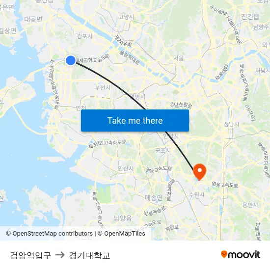 검암역입구 to 경기대학교 map