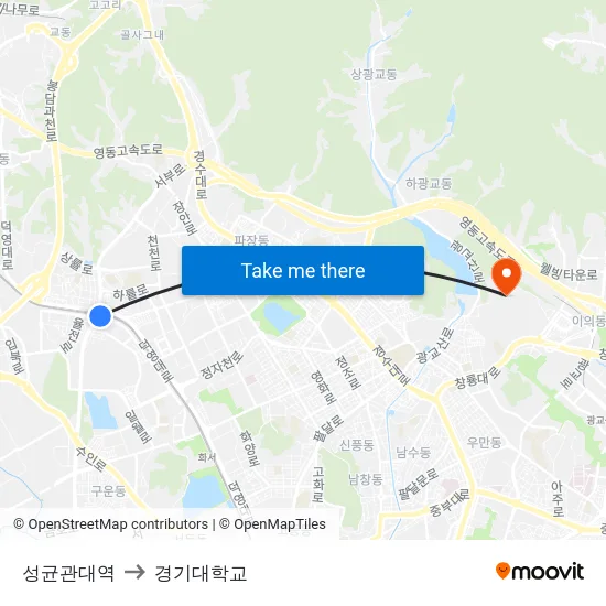 성균관대역 to 경기대학교 map