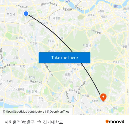 까치울역3번출구 to 경기대학교 map